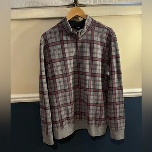 Lands' End Gray and Red Plaid 1/4 Zip-Up Sweater, Men’s size Large (42-44)